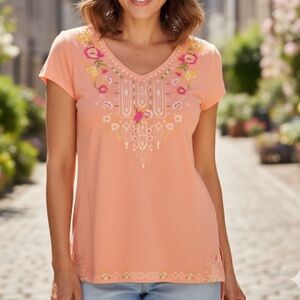 Cupid Peach Orange Embroidered Blouse- large